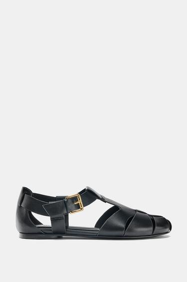 Zara FLAT FISHERMAN SANDALS - Black