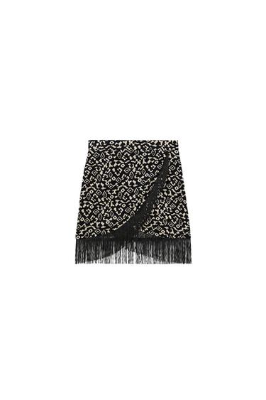 PRINT WRAP SKIRT WITH FRINGING