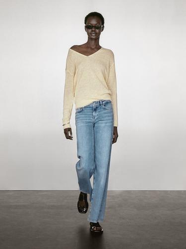Zara 100% linen long sleeve knit sweater - Yellow