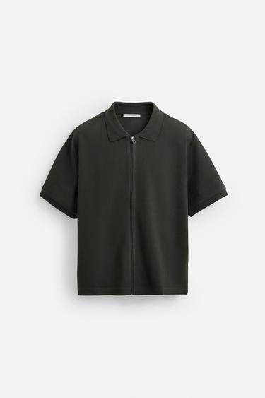 JAKKE MED TEKSTUR OG LYNLÅS - mørk grøn fra Zara