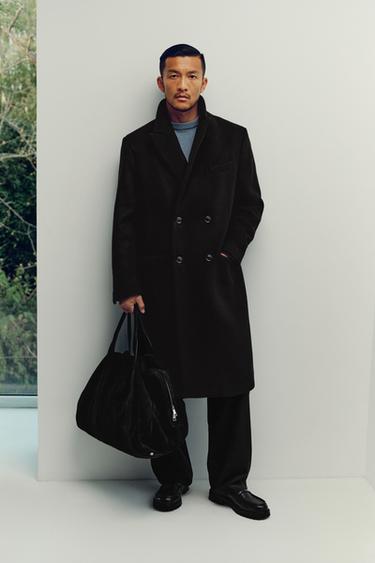 Zara MANTECO ® 羊毛混紡雙排扣大衣 - 黑色