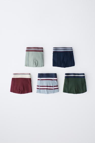 AGES 6-14 / PACK OF FIVE PAIRS OF STRIPED AND NUMBERED BOXERS - Multicoloured by Zara