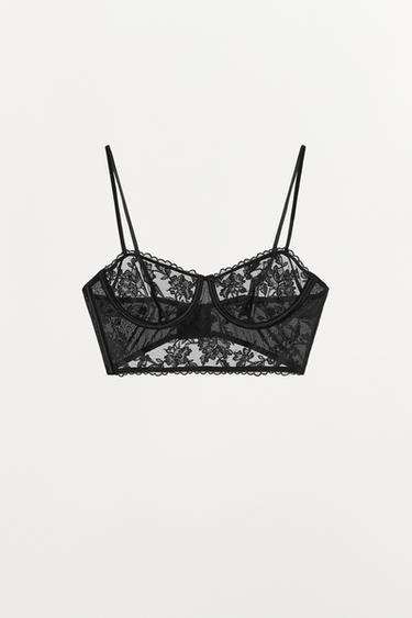 FLORAL EMBROIDERED UNDERWIRED BRA - Black by Zara - Image 1