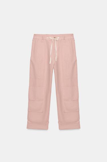 PANTALON CARGO AVEC LIN ZW COLLECTION - Rose clair de Zara - Image 4