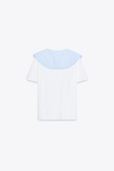 T-SHIRT BIMATIÈRE À CARREAUX VICHY - Bleu / Blanc de Zara - Image 4