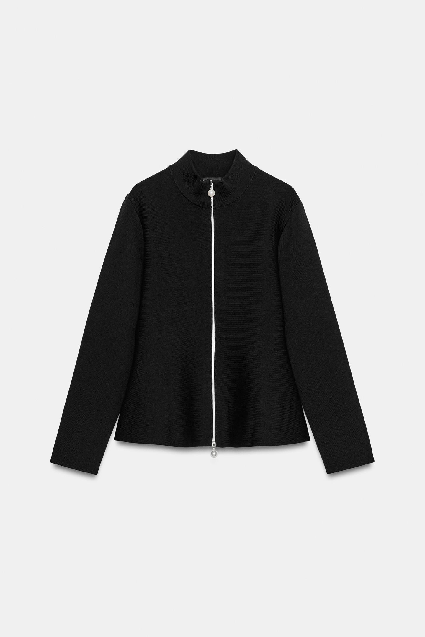 Женский кардиган Zara Pearl Zip-Up, цвет: Чёрный — фото 6
