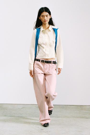 Zara FITTED POPLIN SHIRT - Cream