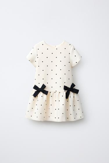 Zara POLKA DOT BOW PRINT DRESS - Oyster-white