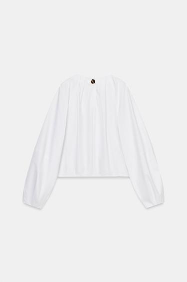 CHEMISE EN POPELINE À BALLON - blanc de Zara - Image 7