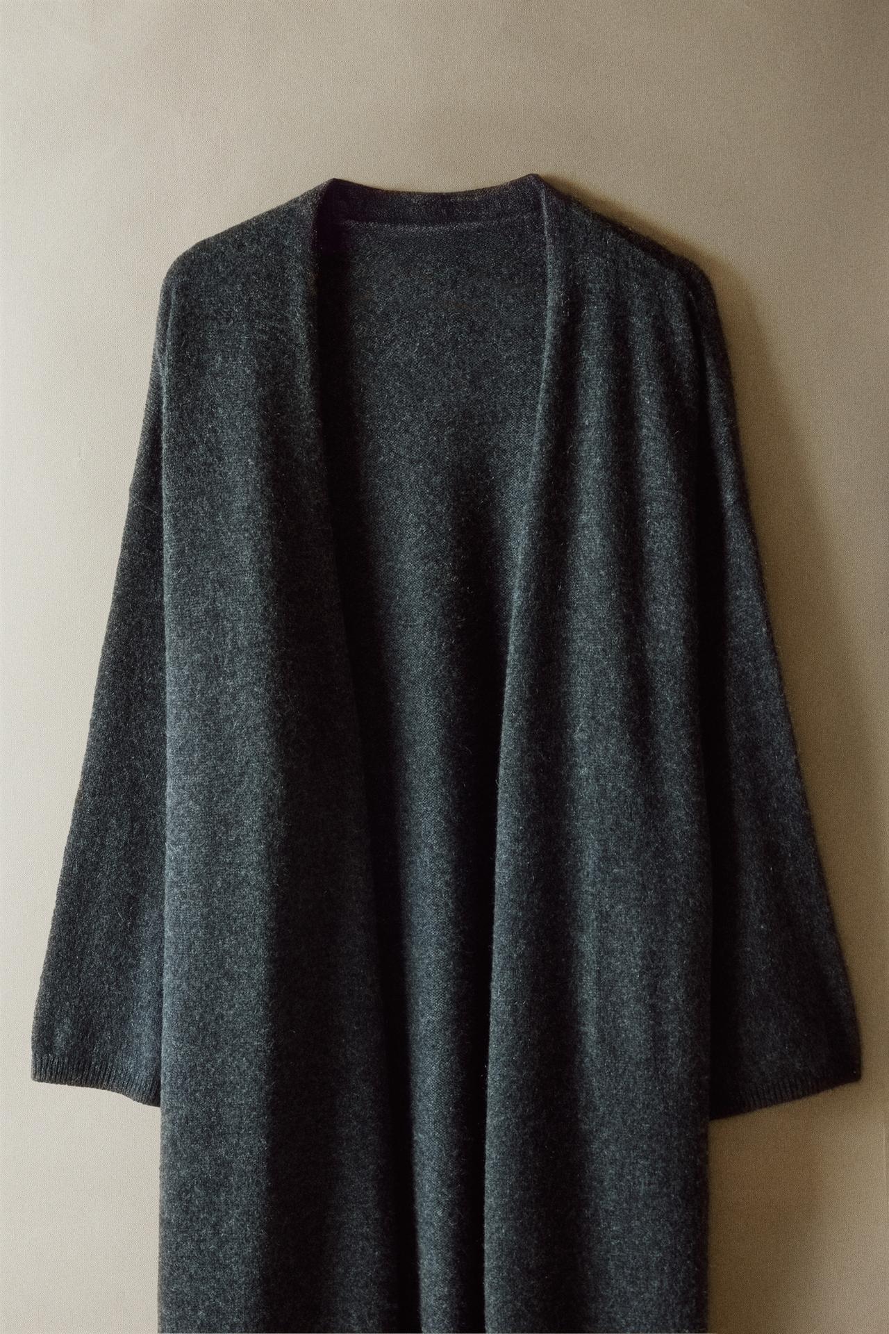 LONG CASHMERE CARDIGAN — Dark grey
