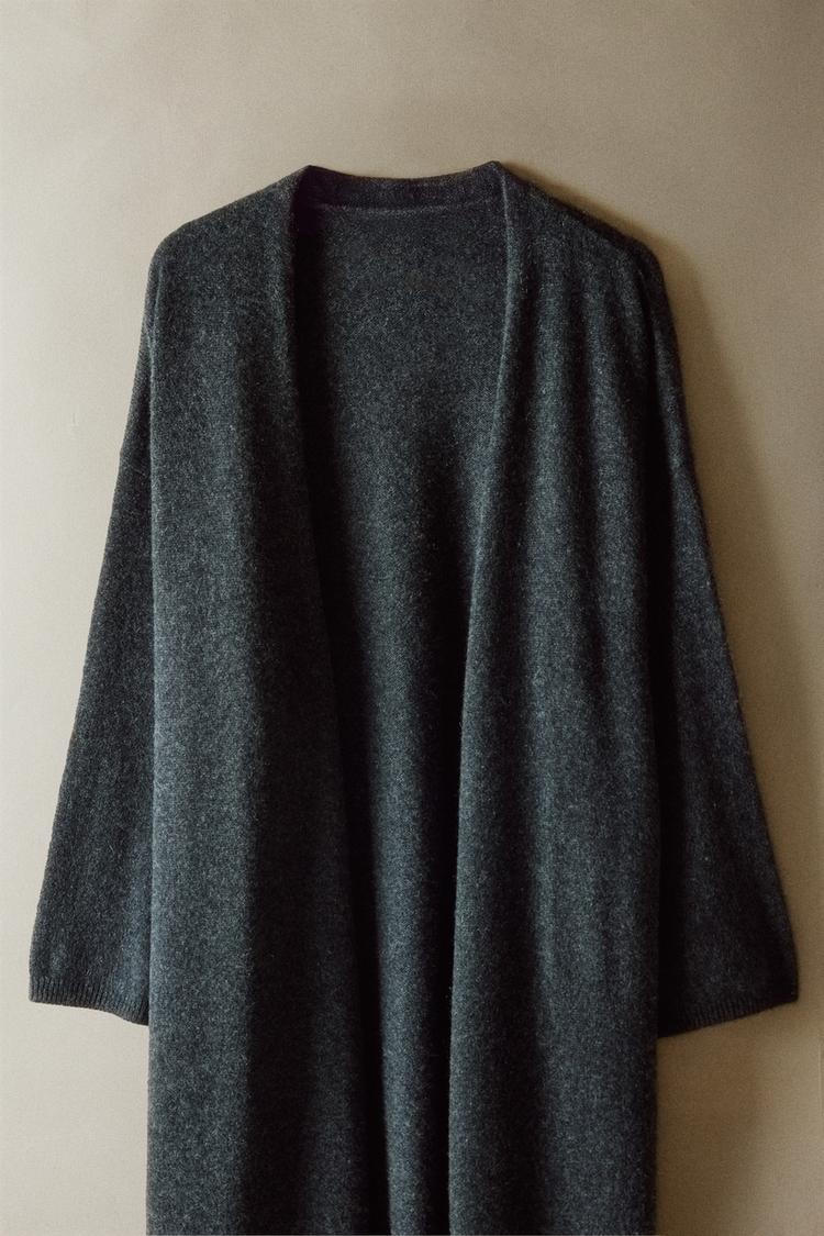 LONG CASHMERE CARDIGAN — Dark grey