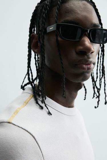 Zara CONTRAST WAFFLE KNIT SHIRT - Light gray