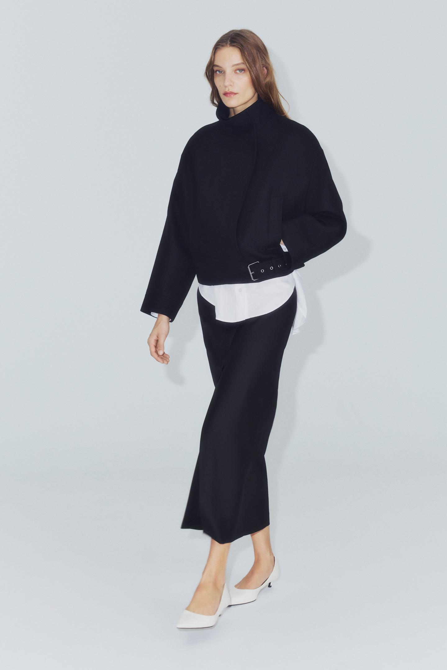 Женская куртка Zara ZW Collection Wool Buckle, цвет: Чёрный — фото 5