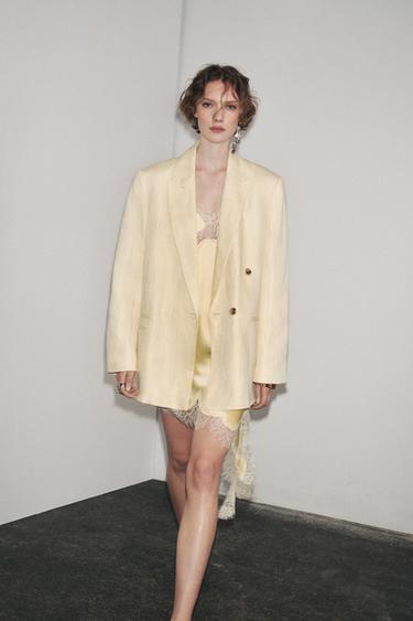 MINIMAL LINEN BLAZER ZW COLLECTION - Pastel yellow by Zara