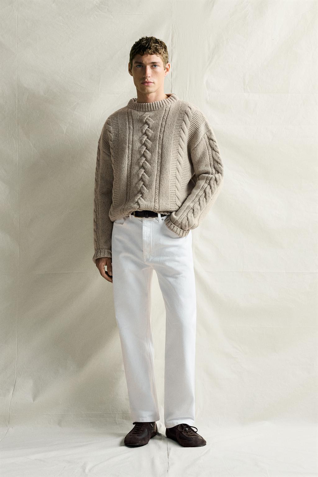 FLECKED CABLE-KNIT 100% WOOL JUMPER