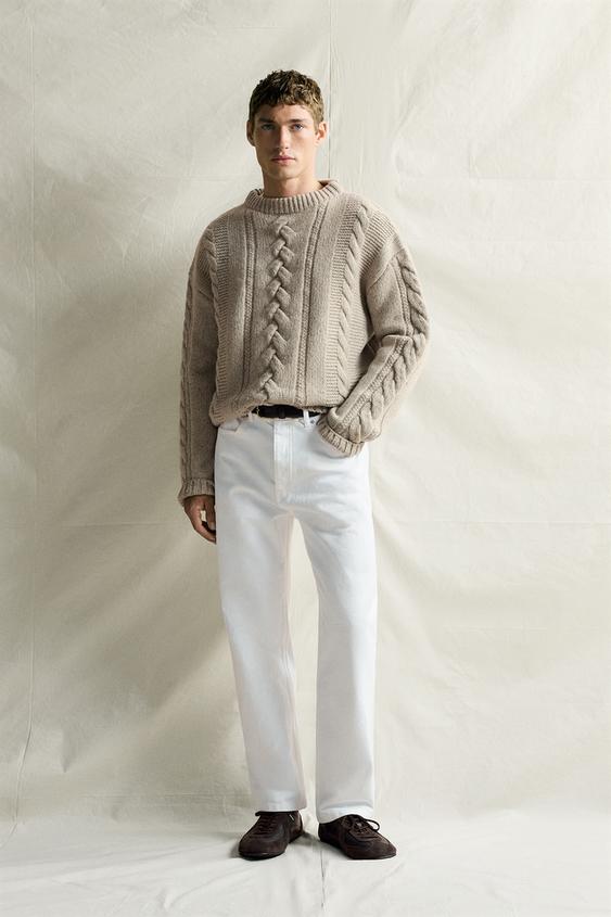 FLECKED CABLE-KNIT 100% WOOL JUMPER - Sand / Marl by Zara - Image 0