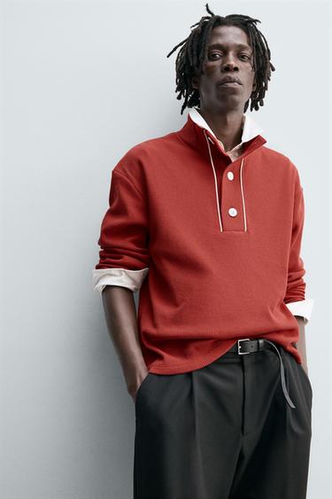 CONTRAST TEXTURED POLO SHIRT - Red by Zara - Image 4