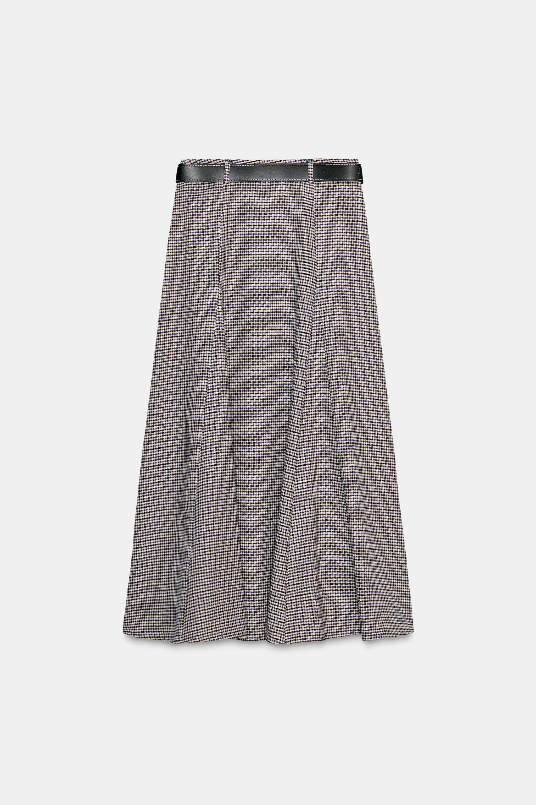 PLAID MIDI SKIRT WITH BELT