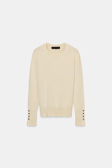 Zara BUTTON KNIT JUMPER - BEIGE