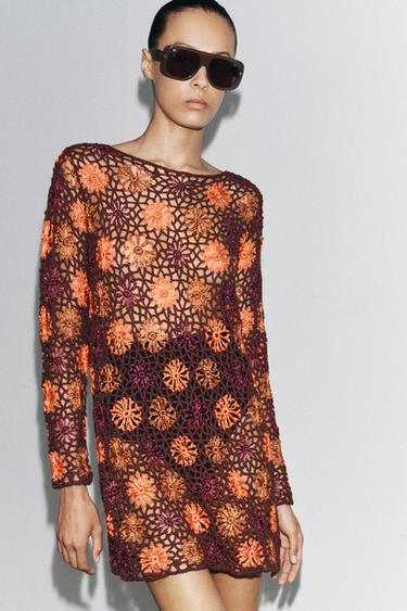 ROBE MINI EN MAILLE CROCHET - Marron de Zara - Image 4