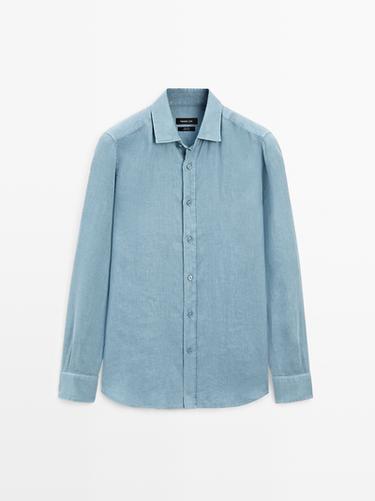 Chemise slim 100 % lin - Bleu canard de Zara - Image 0