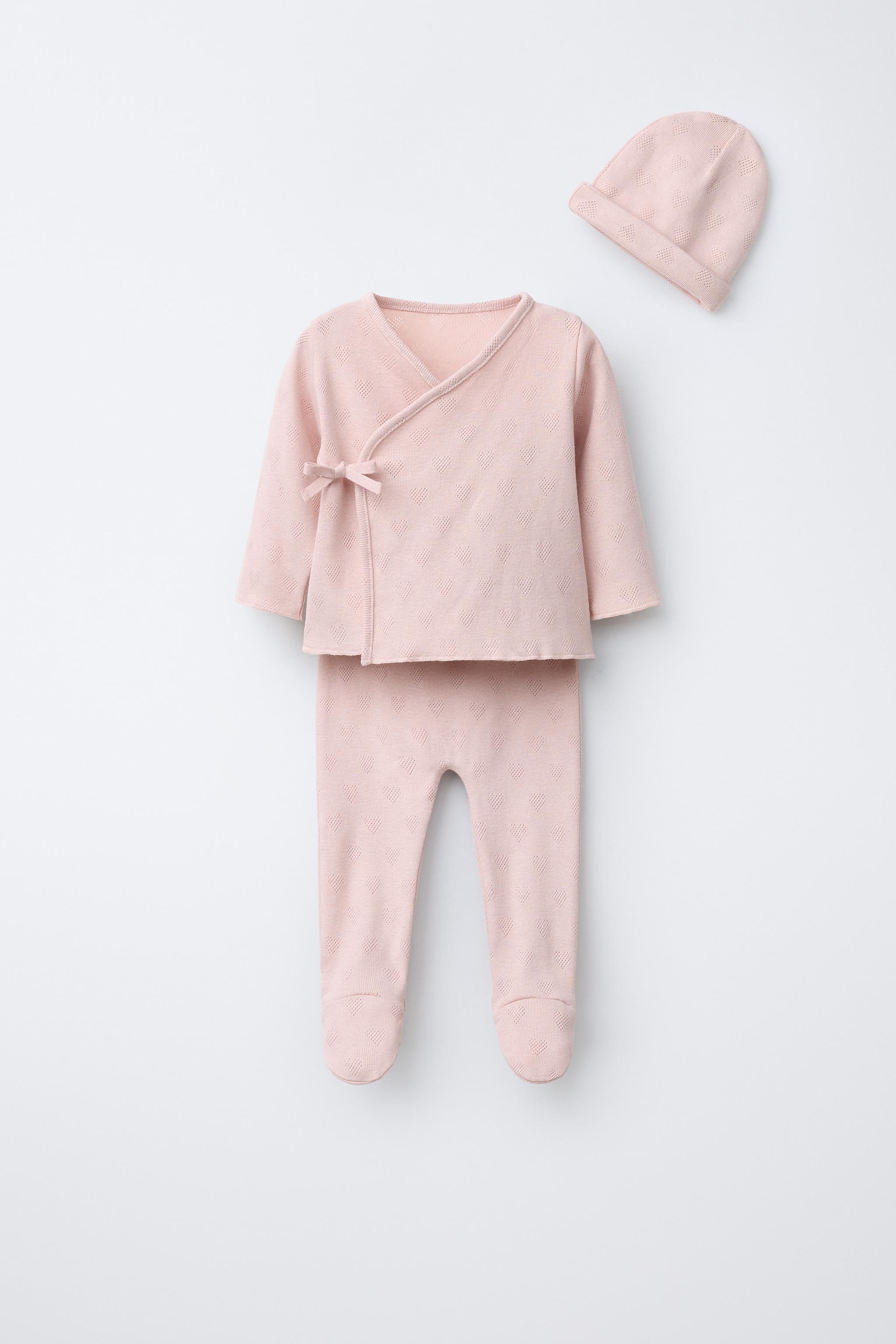 CONJUNTO DE PRIMEIRA VESTIMENTA E SACOLA POINTELLE CORAÇÕES - Rosa