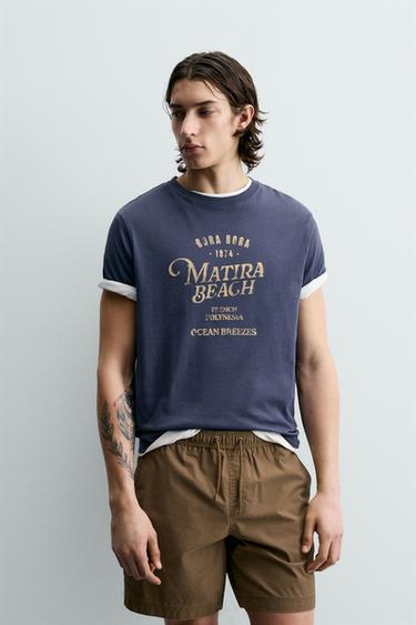 ФУТБОЛКА С ГРАФИЧЕСКИМ ПРИНТОМ — СИНИЙ от Zara