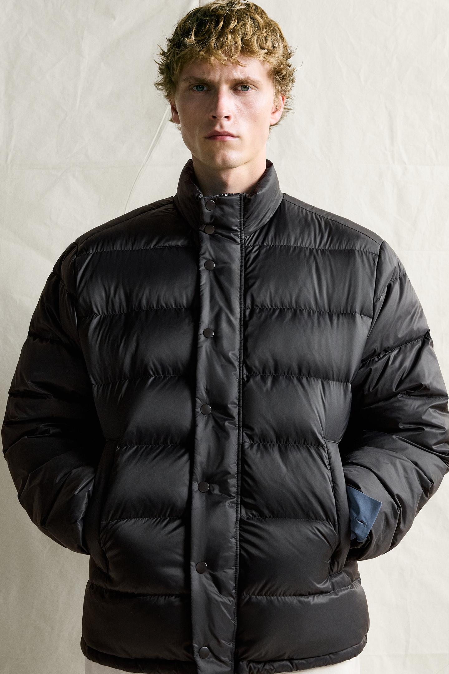Мужская куртка Zara 80% Down - 20% Feather Water-Repellent Puffer, цвет: Чёрный — фото 5