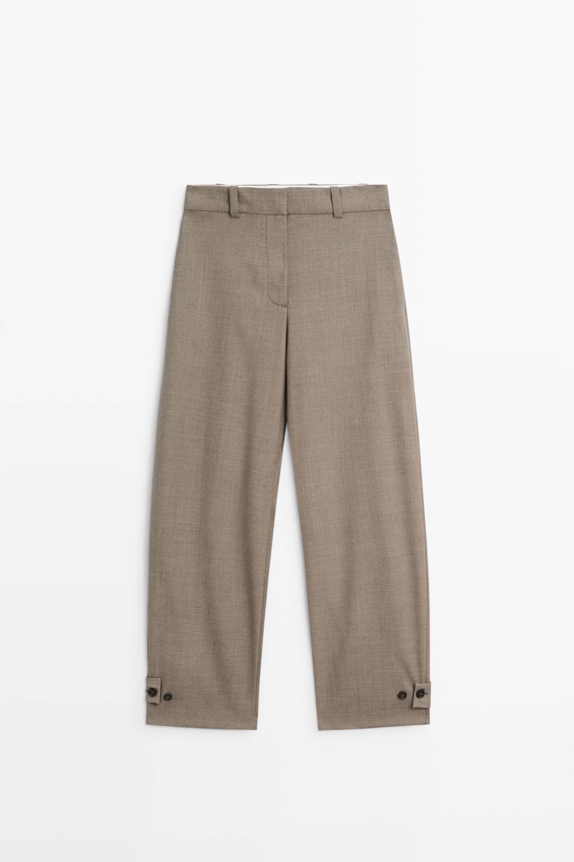 100% wool darted pants with buttoned hem detail