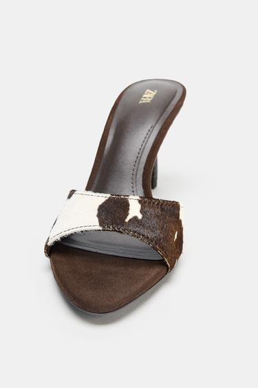 SANDALES À TALONS AVEC IMPRIMÉ ANIMALIER EN CUIR - Multicolore de Zara - Image 5