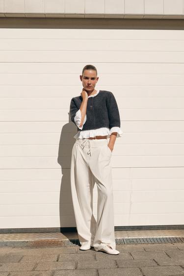 Zara WIDE-LEG 雙層腰身長褲 - 條紋