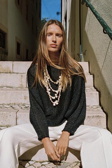 PULL EN MAILLE À MANCHES AMPLES - bleu/noir de Zara - Image 2