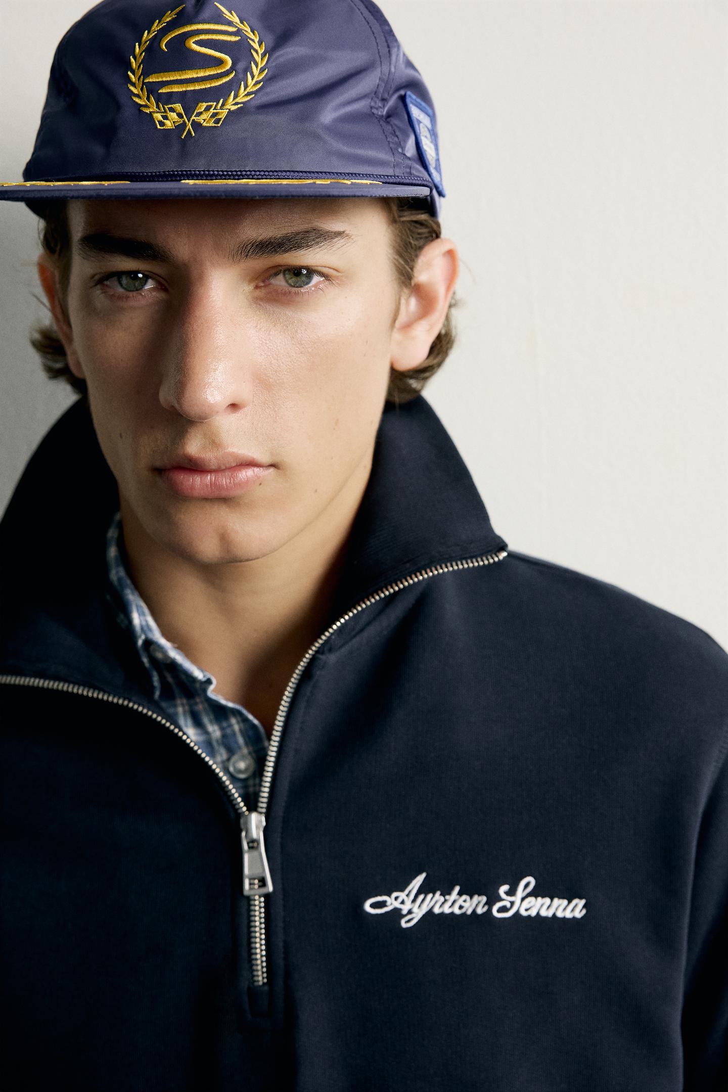 Мужская толстовка Zara Ayrton Senna © Senna Brands Embroidered Quarter-Zip, цвет: Тёмно-синий — фото 5
