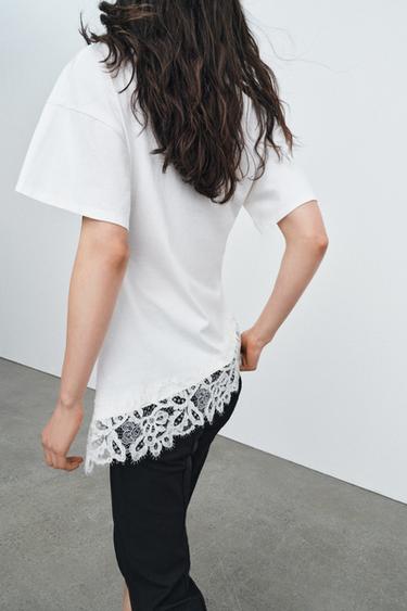 T-SHIRT HEAVY COTTON DENTELLE - Blanc cassé de Zara - Image 2