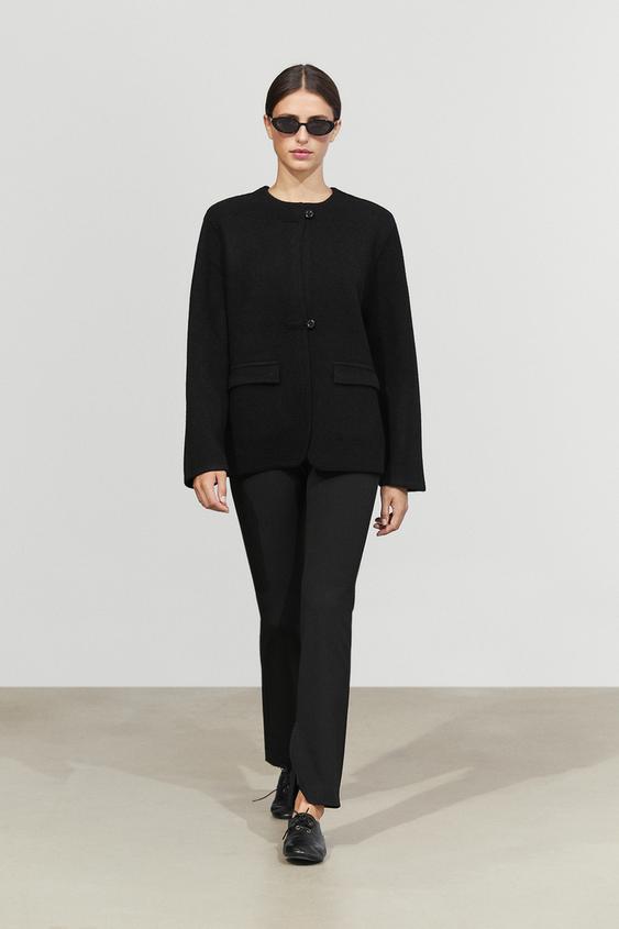Zara 100% Wool Knit Cardigan with Button Details - Black - Image 0