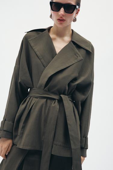 CHAQUETA FLUIDA CINTURÓN ZW COLLECTION - Marrón / Topo de Zara