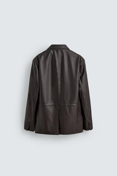 RELAXED FIT NAPPA LEATHER BLAZER - Brown by Zara - Image 7