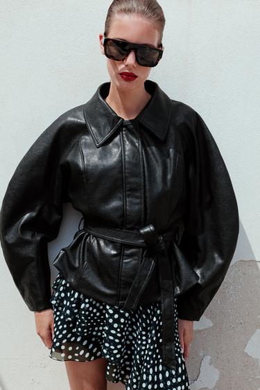 VESTE CEINTURÉE - Noir / Blanc de Zara