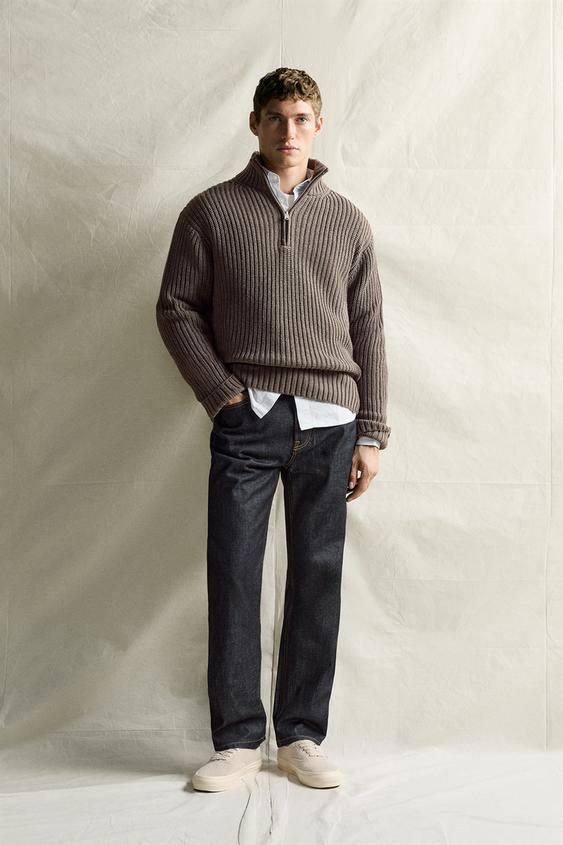 COTTON-WOOL QUARTER-ZIP JUMPER - Taupe grey by Zara - Image 0