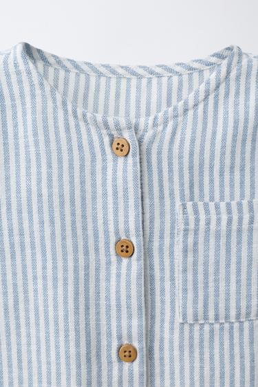 STRIPED LINEN BLEND SHIRT - Blue/White by Zara - Image 2
