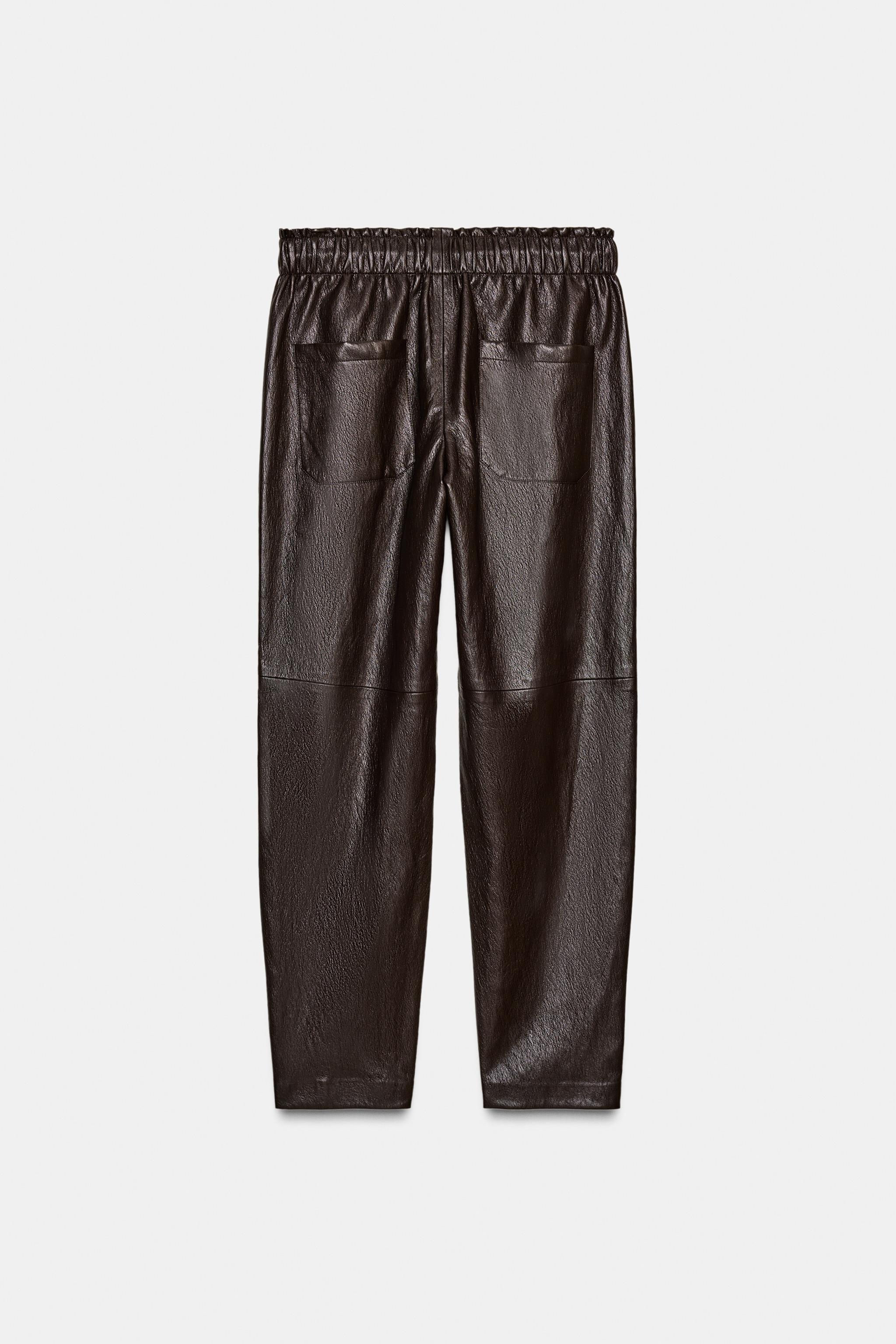Loose Fit Leather Pant 定価132,000円 FAUX LEATHER TROUSERS WITH ELASTIC WAIST - Burgundy | ZARA South