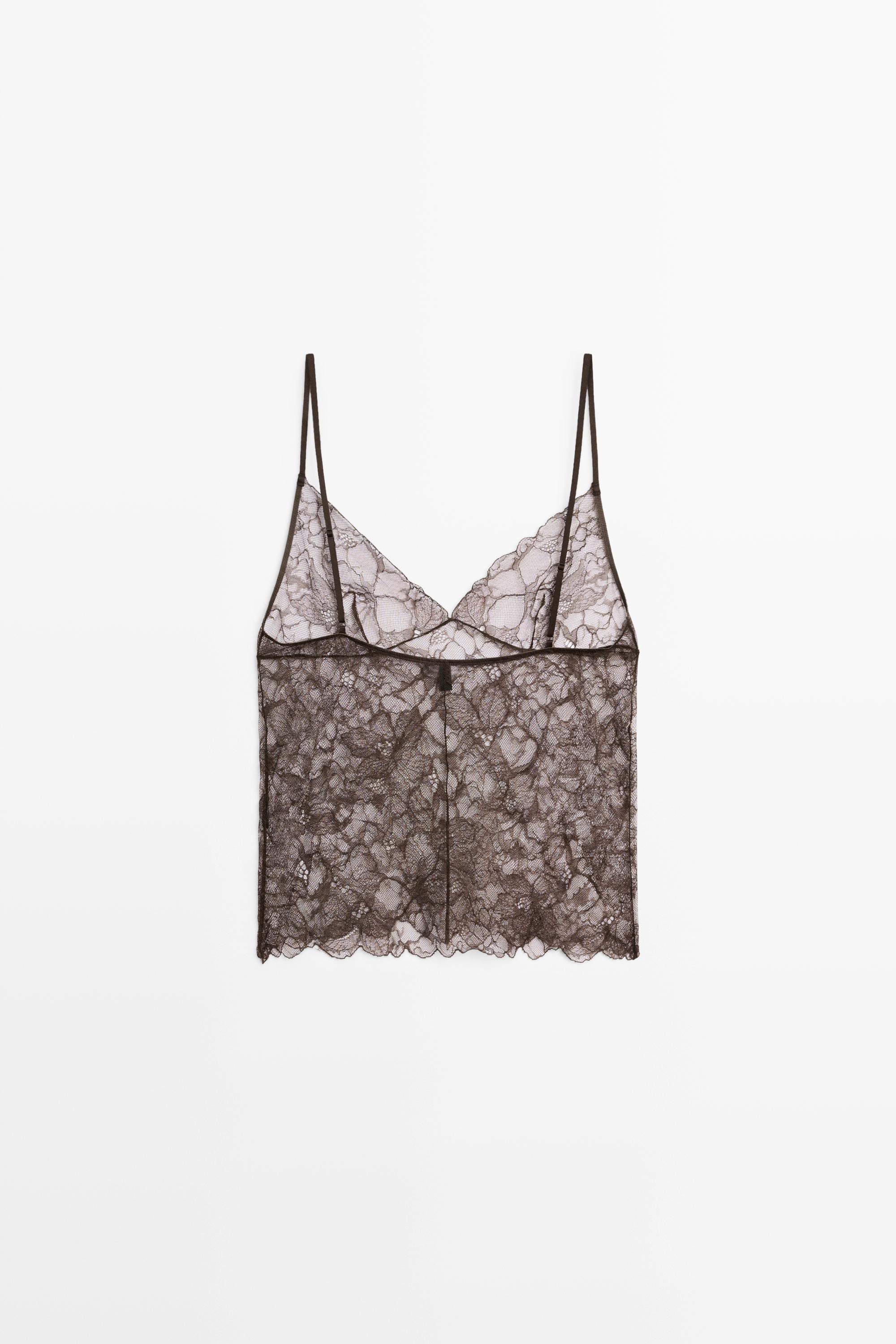 Top à bretelles en dentelle transparente
