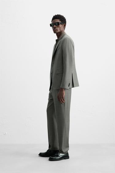 PANTALON DE COSTUME STRUCTURÉ 100 % LAINE - Gris / Marron clair de Zara - Image 3