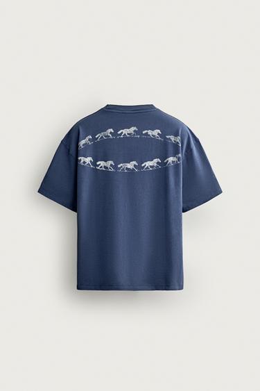 Zara WASHED PRINT BOXY FIT T-SHIRT - Blue