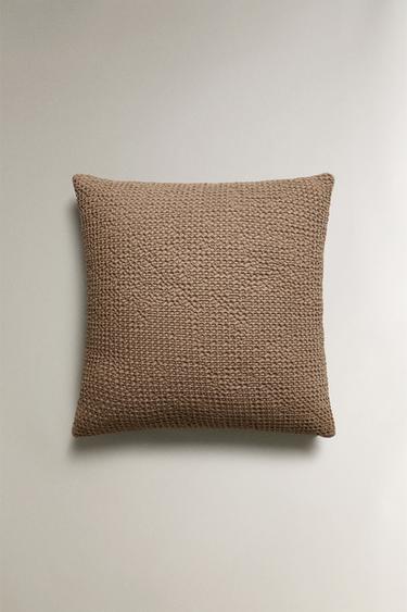 Zara MINI WAFFLE KNIT THROW PILLOW COVER - Brown / Taupe - Image 0