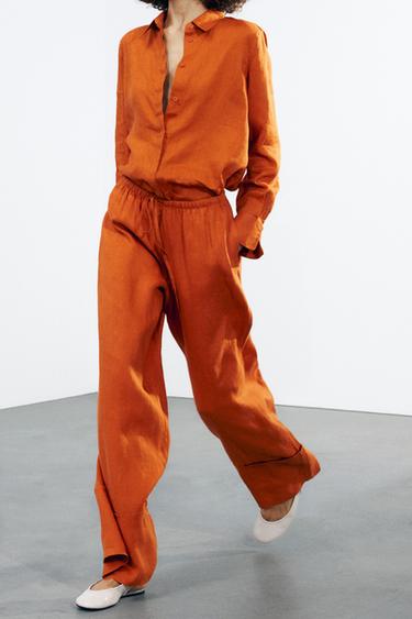 ZW COLLECTION 100% LINEN PALAZZO TROUSERS - Dark orange by Zara - Image 1