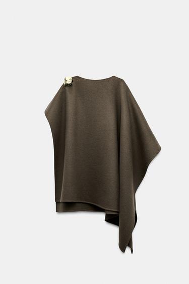 Zara WOOL BLEND BROOCH CAPE ZW COLLECTION - Brown / Taupe