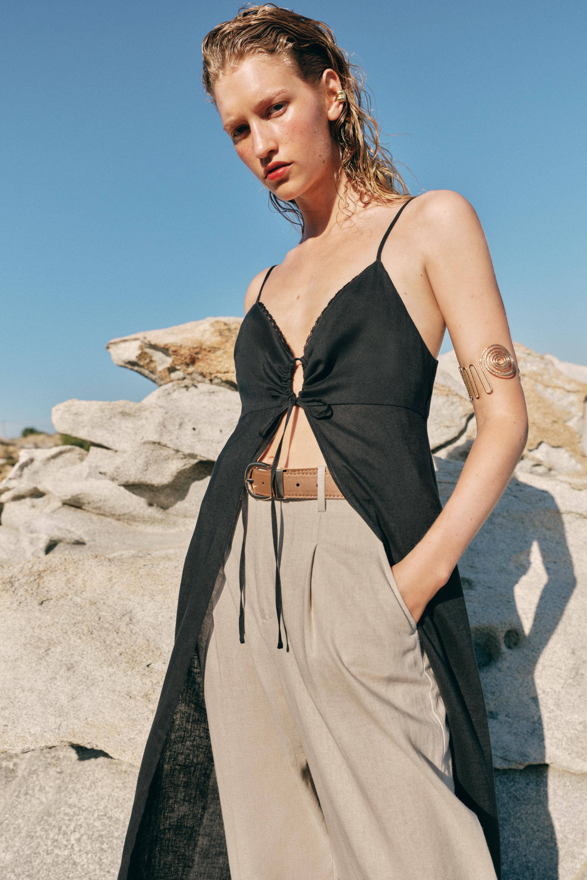 LONG LINEN CAMISOLE — Anthracite grey