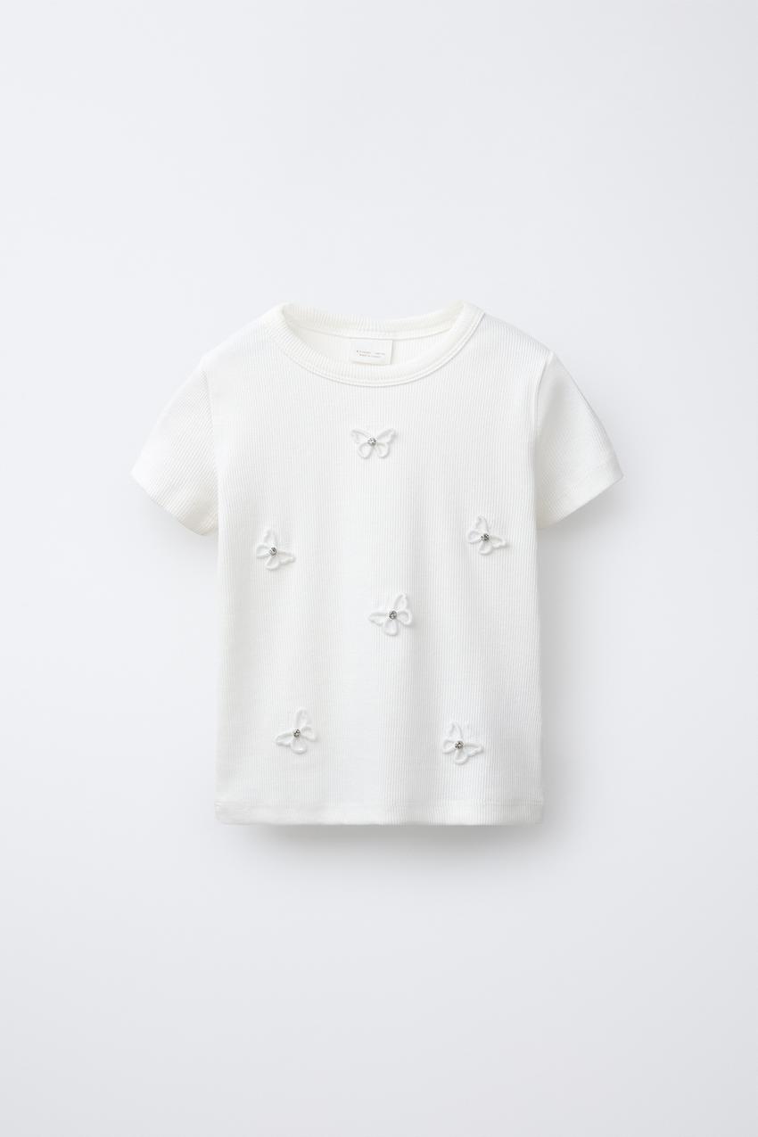 RIBBED JEWELED APPLIQUÉ SHIRT