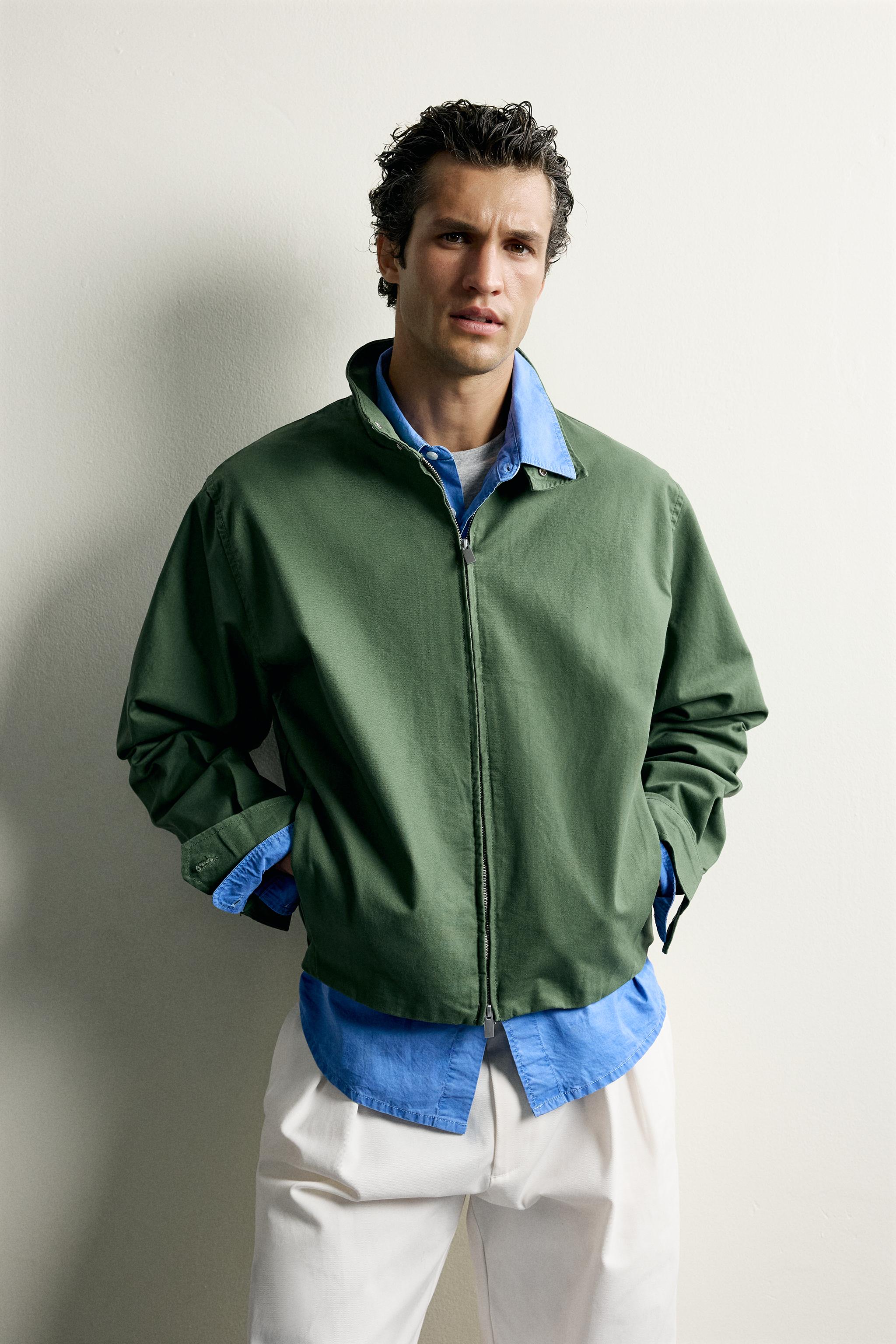 COTTON REGULAR FIT JACKET — Green